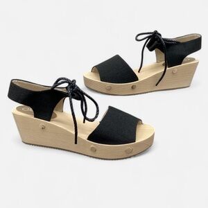 Sedette Wood Tie Up Wedge Clog 9 Nwot